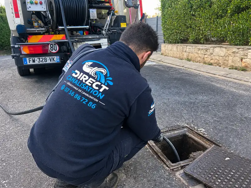 Technicien Direct Canalisation réalisant un hydrocurage de canalisation à Lyon