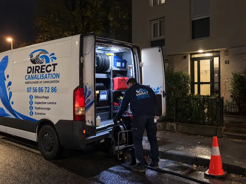 Technicien Direct Canalisation arrivant en urgence de nuit à Lyon